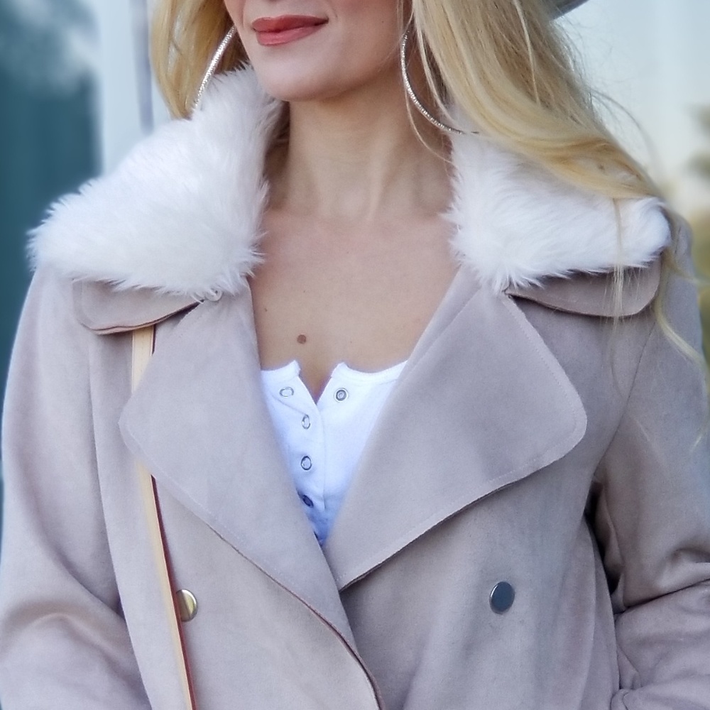 Blush Suede Mini Trench Coat - Picture 3 of 3